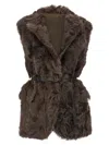 Brunello Cucinelli Capretta Lamb Shearling Belted Vest In Brown
