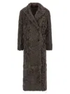 Brunello Cucinelli Long Faux Fur Coat With Notched Lapels In Brown