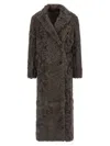 Brunello Cucinelli Wavy Shearling Coat Fur Brown In Blue