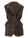 Brunello Cucinelli Capretta Lamb Shearling Belted Vest In Brown