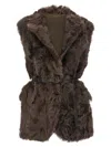 Brunello Cucinelli Capretta Lamb Shearling Belted Vest In Brown