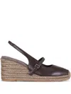 Brunello Cucinelli Leather Precious Strap Espadrille Wedges 60 In 褐色