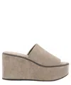 Brunello Cucinelli Suede Slide Wedge Platform Sandals In Beige