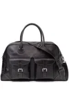 Brunello Cucinelli Grained Calfskin Weekender Bag In Black