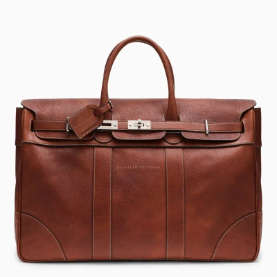 Brunello Cucinelli Weekender Country Copper-coloured Leather Bag Men In Brown