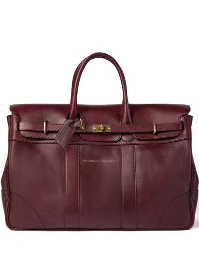 Brunello Cucinelli Weekender Country Luggage Bag In Red