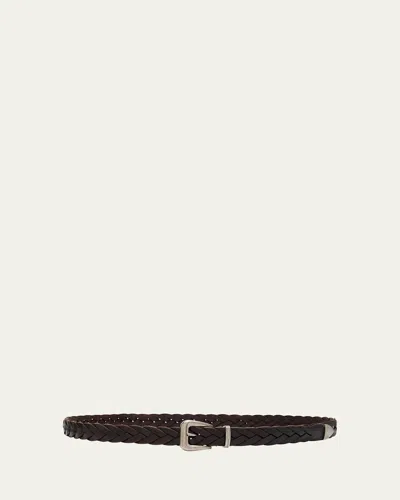 Brunello Cucinelli Western Braided Calfskin Belt In Dark Brown