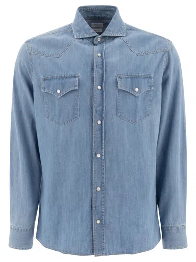 Brunello Cucinelli Texana Denim Blue Shirt