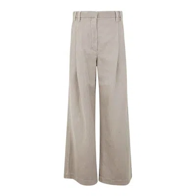 Brunello Cucinelli Wheat Stalk Wide Leg Linen Trousers In White
