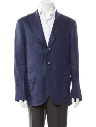 Pre-owned Brunello Cucinelli Whipstitch Trim Blazer In Blue