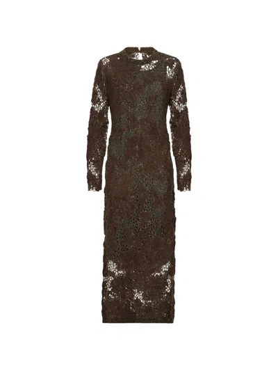Brunello Cucinelli Whispering Bloom-embroidery Knit Dress In Sparkling Mohair And Wool In Brown