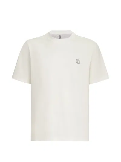 Brunello Cucinelli Cotton T-shirt With Contrasting Logo Print In White