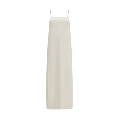 Brunello Cucinelli Long Silk Dress With Monili Chain In White