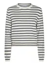 Brunello Cucinelli Cashmere Blend Striped Sweater With Paillette Detail In White