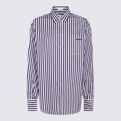 Brunello Cucinelli White And Blue Cotton Shirt