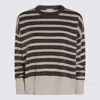 Brunello Cucinelli Crewneck Striped Knitwear Ribbed Cuffs In Brown