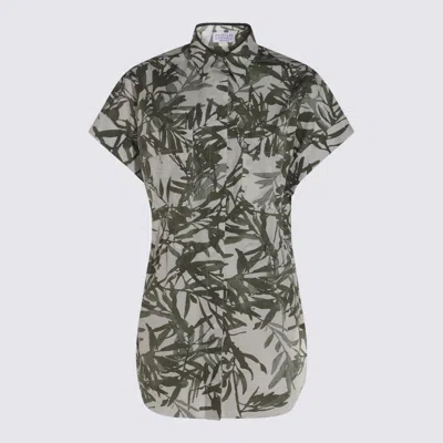Brunello Cucinelli White And Grey Cotton Shirt In Green