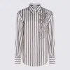 Brunello Cucinelli White Shirt With Floral Embroidery On The Front And All-over Striped Motif