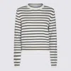 Brunello Cucinelli Cashmere Blend Striped Sweater With Paillette Detail In Milk/grey
