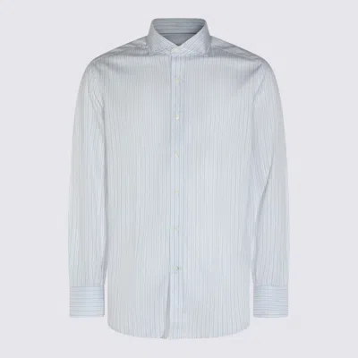 Brunello Cucinelli White And Light Blue Cotton Shirt
