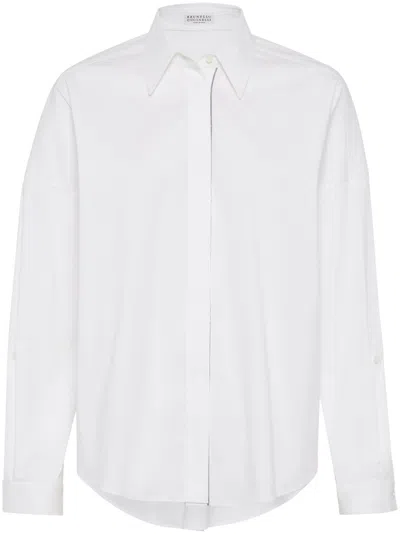 Brunello Cucinelli White Bead Embellished Poplin Shirt