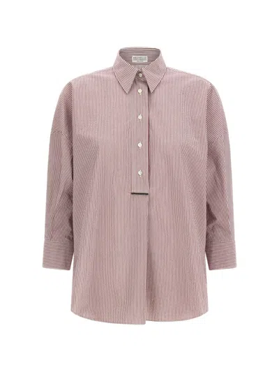 Brunello Cucinelli White Bordeaux Cotton Polyester Shirt In Pink