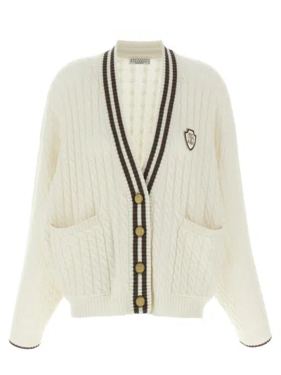 BRUNELLO CUCINELLI WHITE BRAIDED CARDIGAN