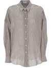 Brunello Cucinelli White Brown Striped Shirt In Brown