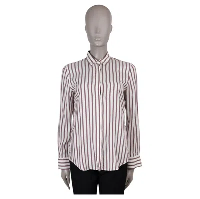 Pre-owned Brunello Cucinelli White Burgundy Silk 2016 Striped Shirt M