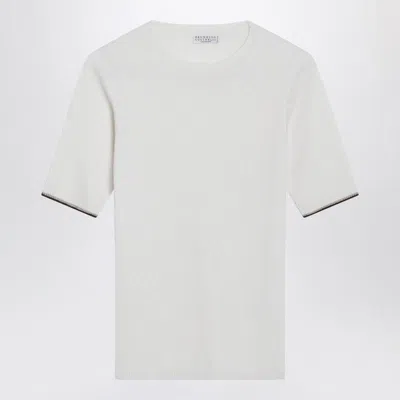 Brunello Cucinelli Ribbed Short-sleeved Sweater In White