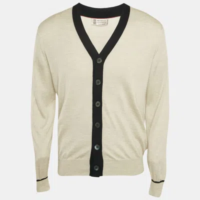 Pre-owned Brunello Cucinelli White Cashmere Buttoned Cardigan L