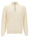 Brunello Cucinelli Men's Cotton Rib Sweater With Zip Opening And Raglan Sleeve In Off White