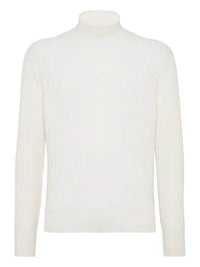 BRUNELLO CUCINELLI WHITE CASHMERE TURTLE NECK JUMPER