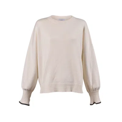 Brunello Cucinelli White Cashmere Women's Sweater In Neutral