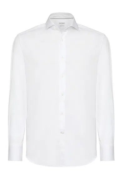 Brunello Cucinelli Cotton Shirt With Button-up Style And Spread Collar In White