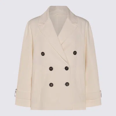 Brunello Cucinelli White Cotton And Linen Blend Blazer