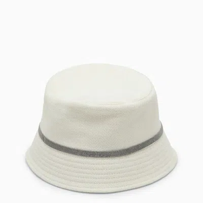 Brunello Cucinelli White Cotton And Linen Bucket Hat Women