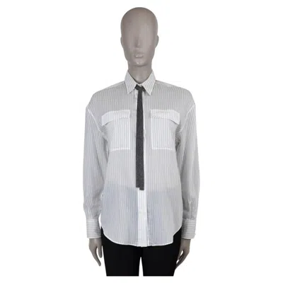 Pre-owned Brunello Cucinelli White Cotton & Silk 2023 Striped Shirt W Tie S