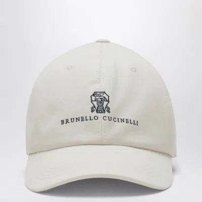 Brunello Cucinelli Men Twisted Cotton Gabardine Baseball Cap With Embroidered Logo In Multi