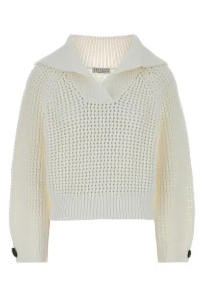 Brunello Cucinelli White Cotton Blend Sweater