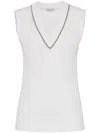 Brunello Cucinelli Stretch-cotton V-neck Top In White