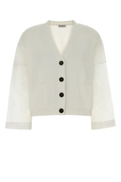 Brunello Cucinelli White Cotton Cardigan In Neutral