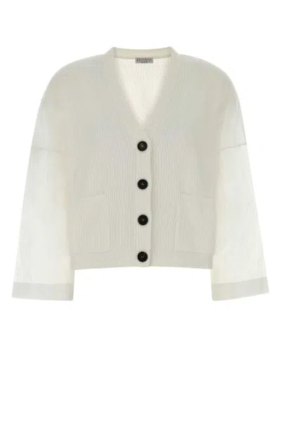 Brunello Cucinelli White Cotton Cardigan In Neutral