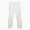 BRUNELLO CUCINELLI WHITE COTTON DENIM REGULAR JEANS FOR MEN WITH BELT LOOPS, ZIP & BUTTON FLY, AND CLASSIC POCKETS