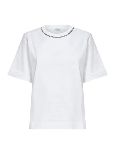 Brunello Cucinelli Women Cotton Jersey T-shirt With Shiny Trims In White