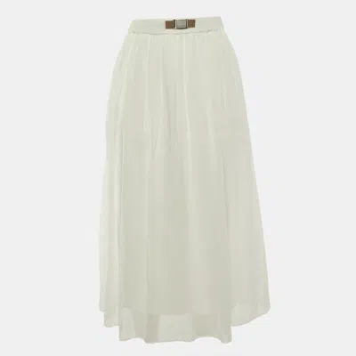 Pre-owned Brunello Cucinelli White Cotton Midi Skirt S