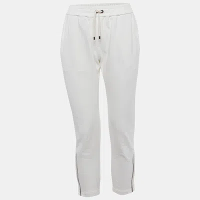 Pre-owned Brunello Cucinelli White Cotton Monili Detail Sweatpants S