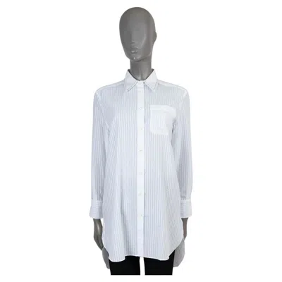 Pre-owned Brunello Cucinelli White Cotton Monili Trim Jacquard Striped Tunic Shirt Xs