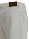 Brunello Cucinelli White Five-pocket Patns With Logo Patch On The Back In Cotton Woman In Beige
