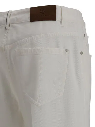 Brunello Cucinelli White Cotton Pants In Beige